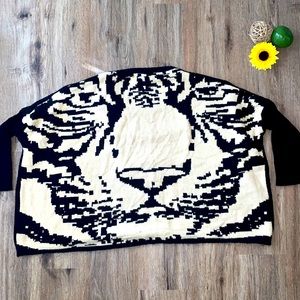 Abstract Tiger Trendy Oversized Boxy Cropped Sweater